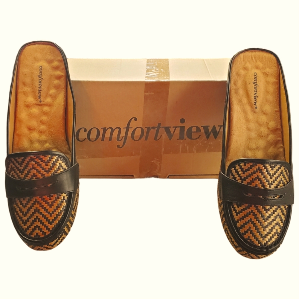 Comfortview Tan and Black Slipon, Heel Out Shoes